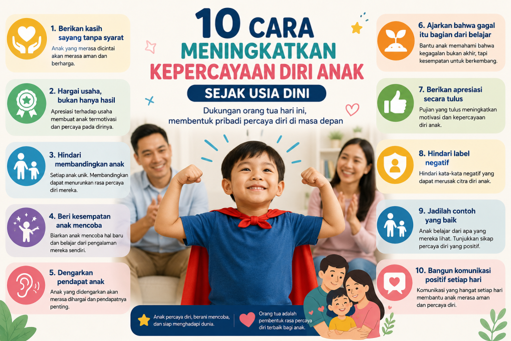 Ilustrasi orang tua membantu meningkatkan kepercayaan diri anak sejak usia dini