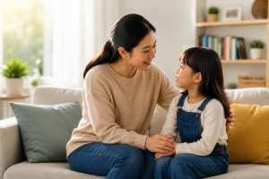 Komunikasi hangat antara orang tua dan anak yang mendukung kesehatan mental dan perkembangan emosional anak